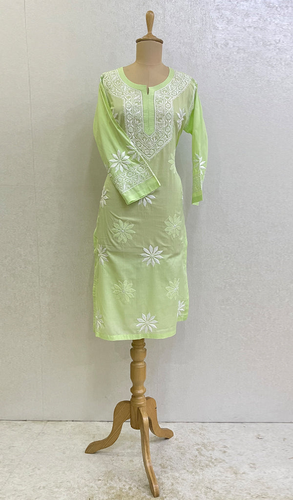 Green Women's Lucknowi Handcrafted Cotton Chikankari Kurti