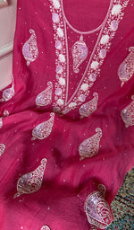 Load image into Gallery viewer, Shank Women's Lakhnavi Handcrafted Mul Chanderi Unstitched Kurta And Dupatta Set- HONC03148002