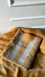 Load image into Gallery viewer, Women's Lakhnavi Handcrafted Pure Organza Chikankari Unstitched Kurta And Dupatta Set- HONC0309148