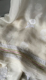 Load image into Gallery viewer, Women's Lakhnavi Handcrafted Pure Organza Chikankari Unstitched Kurta And Dupatta Set- HONC0300419