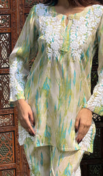 Load image into Gallery viewer, Farzeen Women's Lakhnavi Handcrafted Modal Silk Chikankari Top And Pant Set - HONC0246061