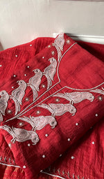 Load image into Gallery viewer, Chidiya Women's Lakhnavi Handcrafted Mul Chanderi Unstitched Kurta And Dupatta Set- HONC0323417