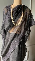 Load image into Gallery viewer, Women's Lucknowi Handcrafted Pure Organza Silk Chikankari Saree - HONC0236358
