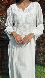 Load image into Gallery viewer, Women's Lakhnavi Handcrafted Cotton Chikankari Kurti - HONC0124571