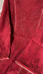Load image into Gallery viewer, Women's Lakhnavi Handcrafted Mul Chanderi Chikankari Semi - Stitched Kurti Fabric - HONC0243904