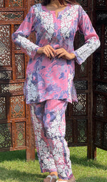 Load image into Gallery viewer, Farzeen Women's Lakhnavi Handcrafted Modal Silk Chikankari Top And Pant Set - HONC0246078
