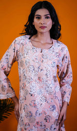Load image into Gallery viewer, Ruskshi Women's Lakhnavi Handcrafted Cotton Chikankari Kurta And Palazzo Set - HONC0191169