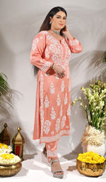 Load image into Gallery viewer, Women's Lakhnavi Handcrafted Modal Cotton Chikankari Kurta And Palazzo Set- HONC0132054