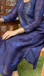 Load image into Gallery viewer, Rose Women's Lucknowi Handcrafted Pure Organza Silk Stitched Chikankari Kurta, Dupatta With Pant Set- HONC072938