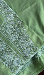 Load image into Gallery viewer, Cotton Green Women's Lakhnavi Handcrafted Cotton Chikankari Semi