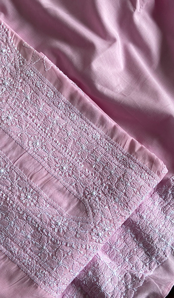 Pink Cotton Chikankari Semi