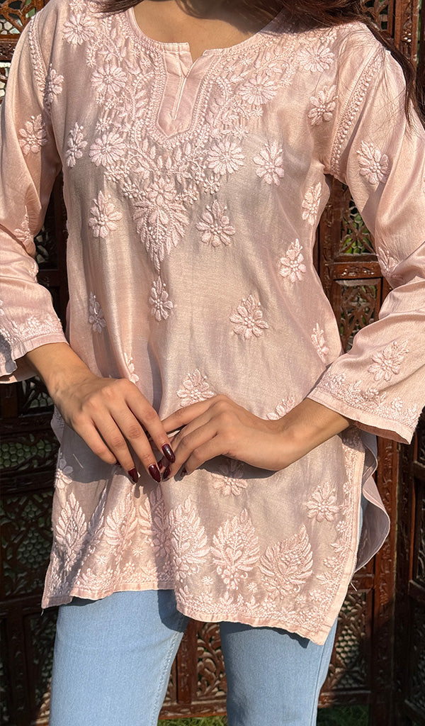 Trisha Women's Lakhnavi Handcrafted Cotton Oversized  Chikankari Top - HONC0325798