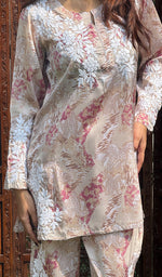 Load image into Gallery viewer, Farzeen Women's Lakhnavi Handcrafted Modal Silk Chikankari Top And Pant Set - HONC0246089