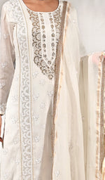 Load image into Gallery viewer, Women's Lakhnavi Handcrafted Mul Chanderi Chikankari Kurta, Dupatta And Pant Set - Honc086441