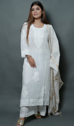 Load image into Gallery viewer, Women&#39;s Lakhnavi Handcrafted Modal Cotton Chikankari Kurta And Palazzo Set - HONC087255
