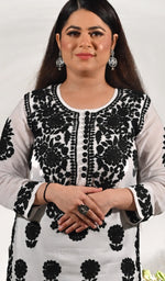 Load image into Gallery viewer, Women's Lucknowi Handcrafted Mul Cotton Chikankari Kurti- HONC0151137