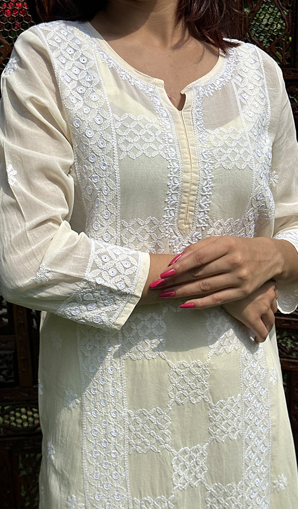 Areej Women's Lucknowi Handcrafted Cotton Chikankari Kurti - HONC0225193