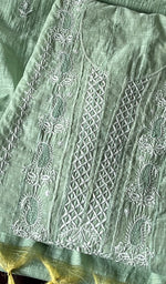 将图像加载到图库查看器中, Women's Lakhnavi Handcrafted Linen Cotton Semi -Stitched Anarkali And Dupatta Set - HONC0246487