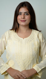 Load image into Gallery viewer, Women's Lakhnavi Handcrafted Viscose Georgette Chikankari Kurti - HONC0119262