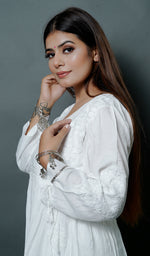 Load image into Gallery viewer, Women's Lucknowi Handcrafted Modal Cotton Chikankari Angrakha - HONC0137211