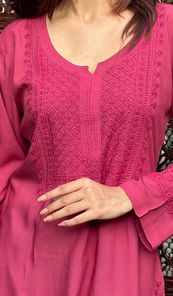 Rooh Women's Lucknowi Handcrafted Modal Cotton Chikankari Kurti - HONC0236887