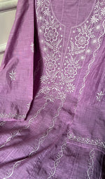 将图像加载到图库查看器中, Women's Lakhnavi Handcrafted Linen Cotton Semi -Stitched Anarkali And Dupatta Set - HONC0246481