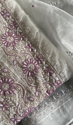 Load image into Gallery viewer, Women's Lakhnavi Handcrafted Organza Chikankari Semi - Stitched Kurta And Dupatta Set- HONC0237689