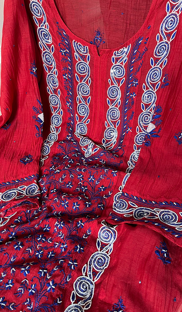 Aaliyah Women's Lakhnavi Handcrafted Mul Chanderi Semi - Stitched Kurta And Dupatta Set - HONC0260914