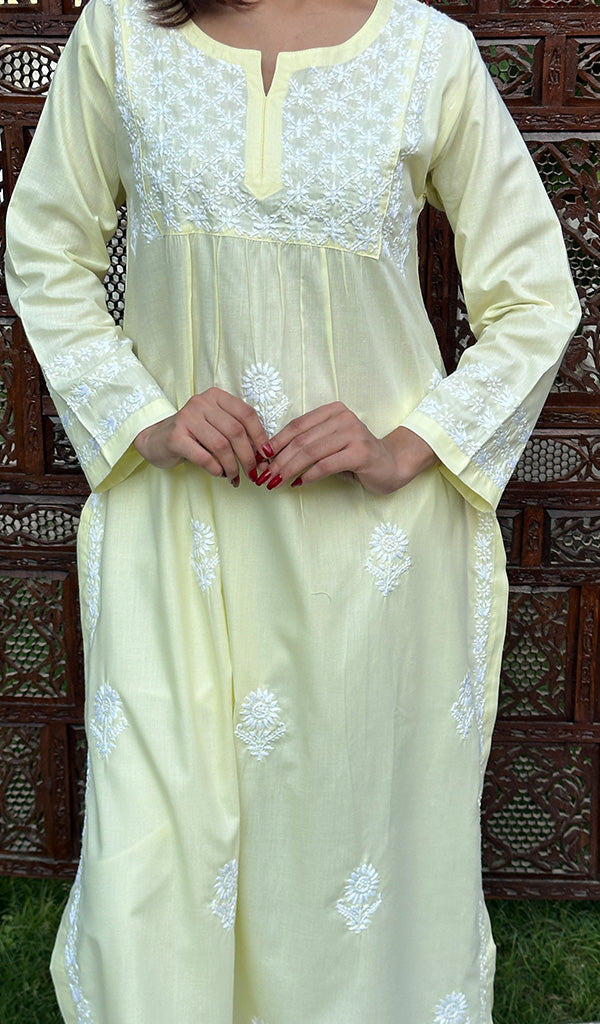 Rabia Women's Lucknowi Handcrafted Mul chanderi Chikankari Kaftan - HONC0326233