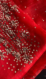 将图像加载到图库查看器中, Marifa Women's Lakhnavi Handcrafted Pure Organza Chikankari Semi - Stitched Kurta And Dupatta Set - HONC0186598