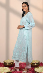 将图像加载到图库查看器中, Asma Women's Lakhnavi Handcrafted Crepe Chikankari Kurti - HONC0111636