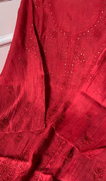 Load image into Gallery viewer, Women's Lakhnavi Handcrafted Mul Chanderi Chikankari Semi - Stitched Kurti Fabric - HONC0243902
