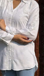 Load image into Gallery viewer, Women's Lakhnavi Handcrafted Modal Cotton Chikankari Top - HONC0248882