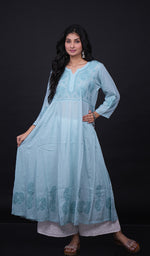 Load image into Gallery viewer, Sabana Women's Lucknowi Handcrafted Mul Cotton Chikankari Anarkali Dress- HONC0164020