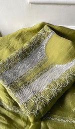 将图像加载到图库查看器中, Women's Lakhnavi Handcrafted Pure Organza Chikankari Unstitched Kurta And Dupatta Set- HONC0295579