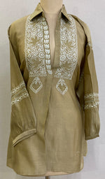 将图像加载到图库查看器中, Fiza Women's Lakhnavi Handcrafted Chanderi Silk Semi- Stitched Chikankari Top - HONC0201386