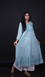 Load image into Gallery viewer, Sabana Women's Lucknowi Handcrafted Mul Cotton Chikankari Anarkali Dress- HONC0164020