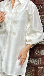 Load image into Gallery viewer, Afifa Women's Lakhnavi Handcrafted Chanderi Silk Chikankari Top And Pant Set - HONC0243260