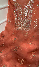 将图像加载到图库查看器中, Marifa Women's Lakhnavi Handcrafted Pure Organza Chikankari Unstitched Kurta And Dupatta Set- HONC0304086