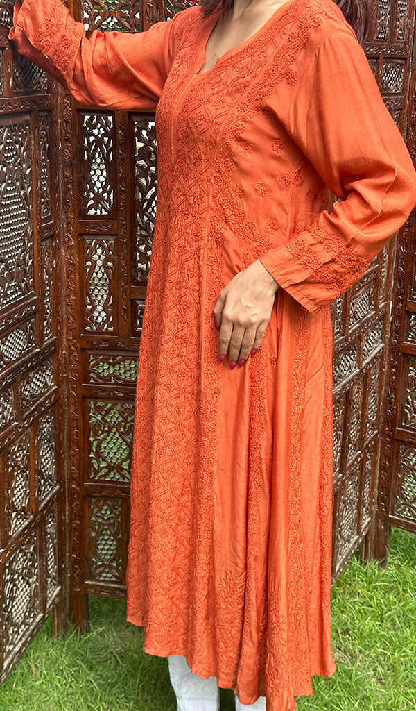 Women's Lucknowi Handcrafted Muslin  Chikankari Kurti - HONC0293322