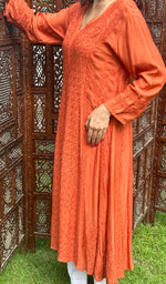 Load image into Gallery viewer, Women's Lucknowi Handcrafted Muslin Chikankari Kurti - HONC0229240