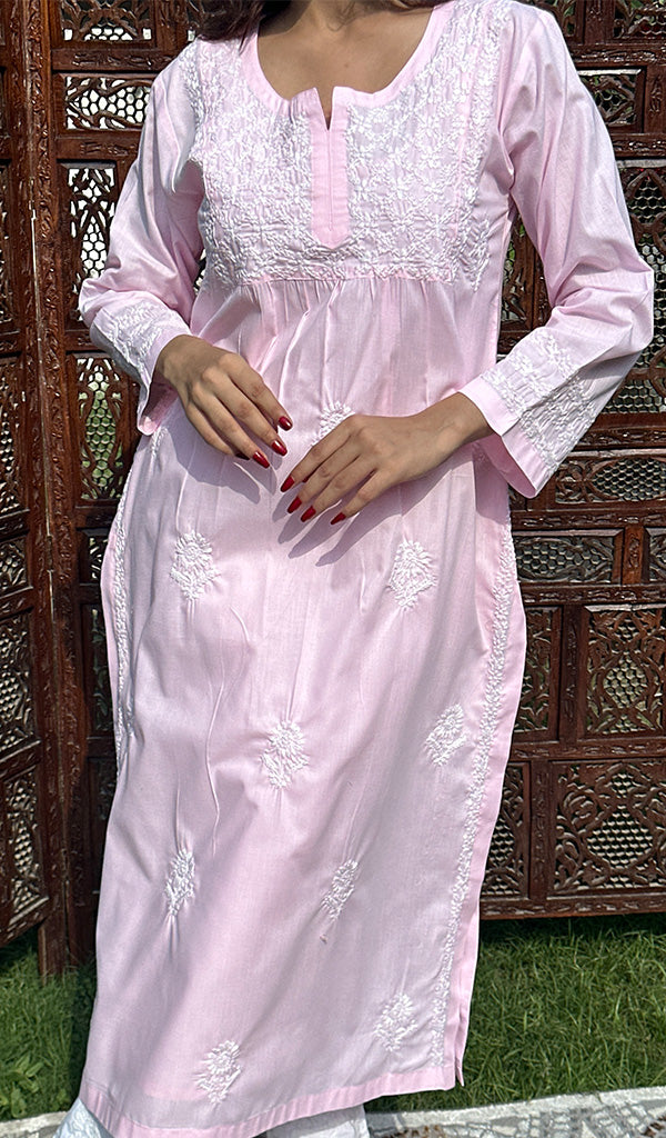 Women's Lucknowi Handcrafted Chanderi Silk Chikankari Kurti - HONC0318772