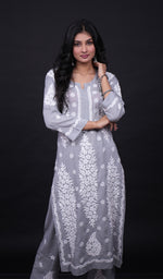 Load image into Gallery viewer, Safina Women's Lakhnavi Handcrafted Modal Cotton Chikankari Kurta And Palazzo Set - HONC0124063