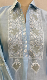 将图像加载到图库查看器中, Fiza Women's Lakhnavi Handcrafted Chanderi Silk Semi- Stitched Chikankari Top - HONC0220177