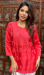 Load image into Gallery viewer, Hania Women's Lakhnavi Handcrafted Chanderi Silk Chikankari Top - HONC0237453