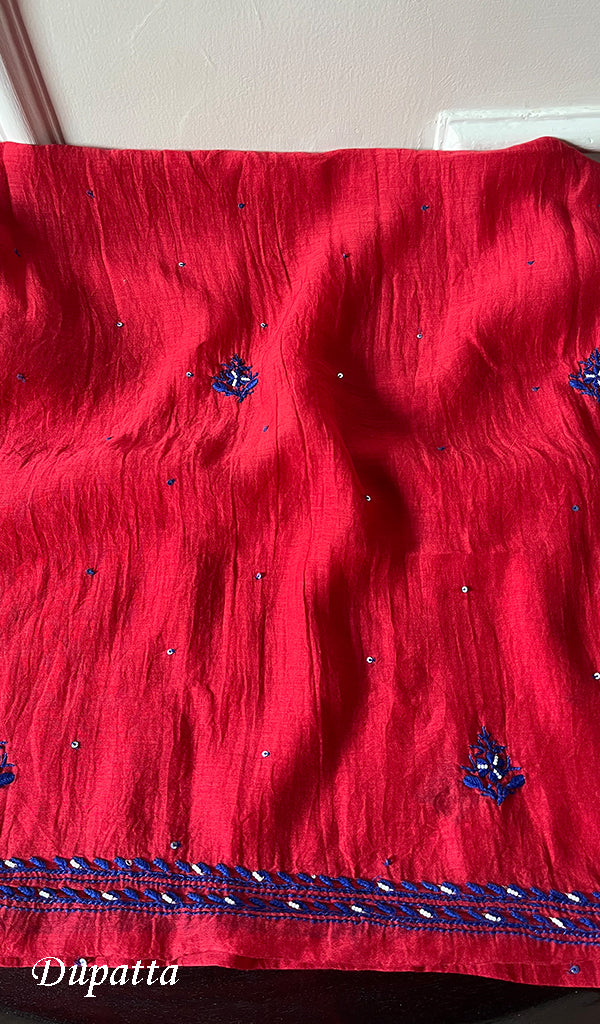 Aaliyah Women's Lakhnavi Handcrafted Mul Chanderi Semi - Stitched Kurta And Dupatta Set - HONC0260914