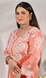 Load image into Gallery viewer, Women's Lakhnavi Handcrafted Modal Cotton Chikankari Kurta And Palazzo Set- HONC0132054