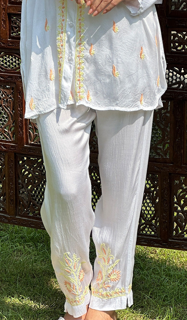 Naheeda Women's Lakhnavi Handcrafted Modal Silk Chikankari Top And Pant Set - HONC0244568