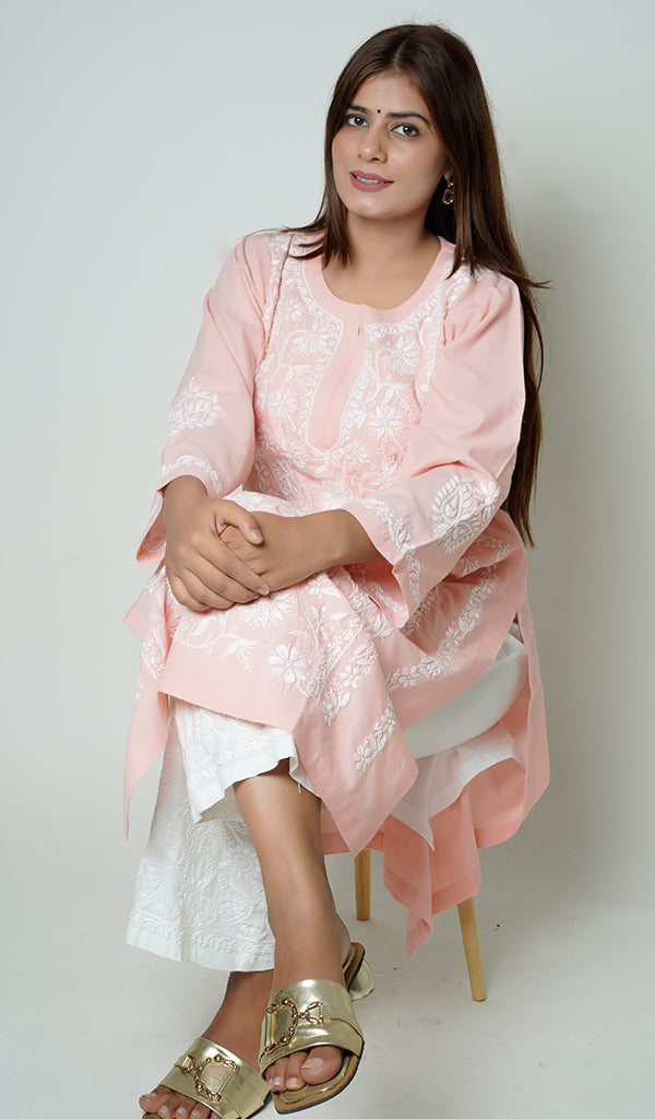 Iqra Women's Lucknowi Handcrafted Cotton Chikankari Kurti - HONC0164349