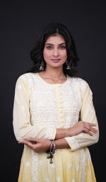 将图像加载到图库查看器中, Zulekha Women's Lucknowi Handcrafted Mul Cotton Chikankari Gown - HONC0150412